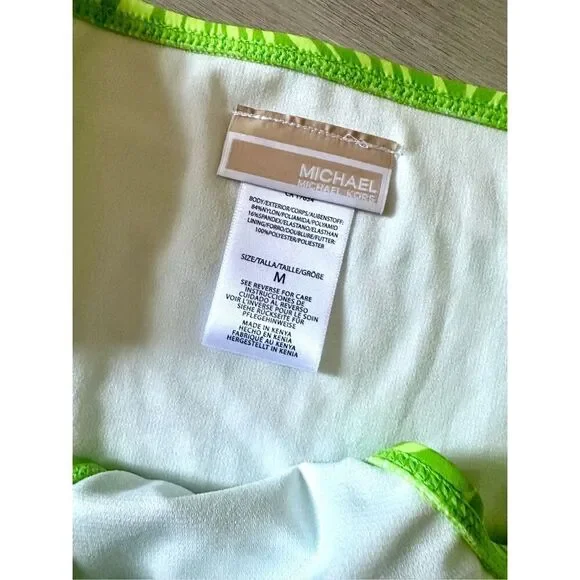 NWT Michael Kors one shoulder O-ring top and bottom swimwear in green with anima - Picture 10 of 10